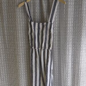Reformation Grey and White Striped Overalls One Piece